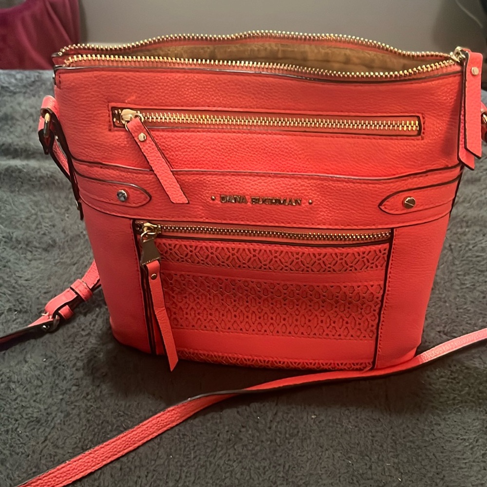 Salmon pink cross body bag and matching wallet